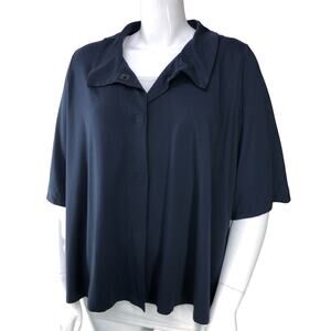 Gudrun Grenz Womens Size M Shirt Collared Short Sleeve Square Snap Navy Blue